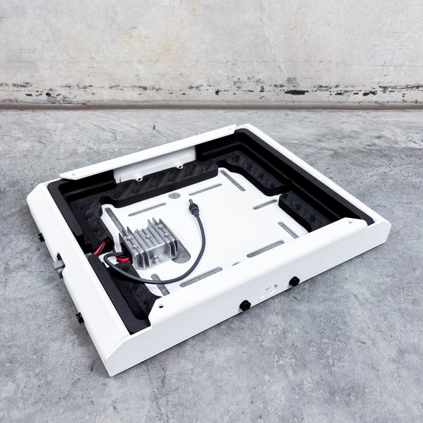 White Starlink Mini Mount with 2 Pin Deutsche Plug and 12 Volt Booster