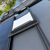 close up of rainger roof top tent with starlink mini mount on load bars