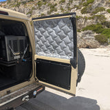 Barn Door Table - Drop Down Table folded up - Sandy Troop Carrier Fit Out 